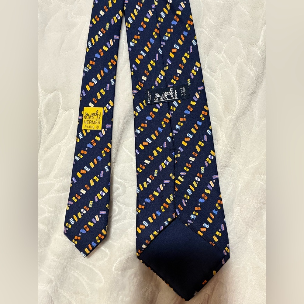 Hermès Navy Tie with Colorful Pattern